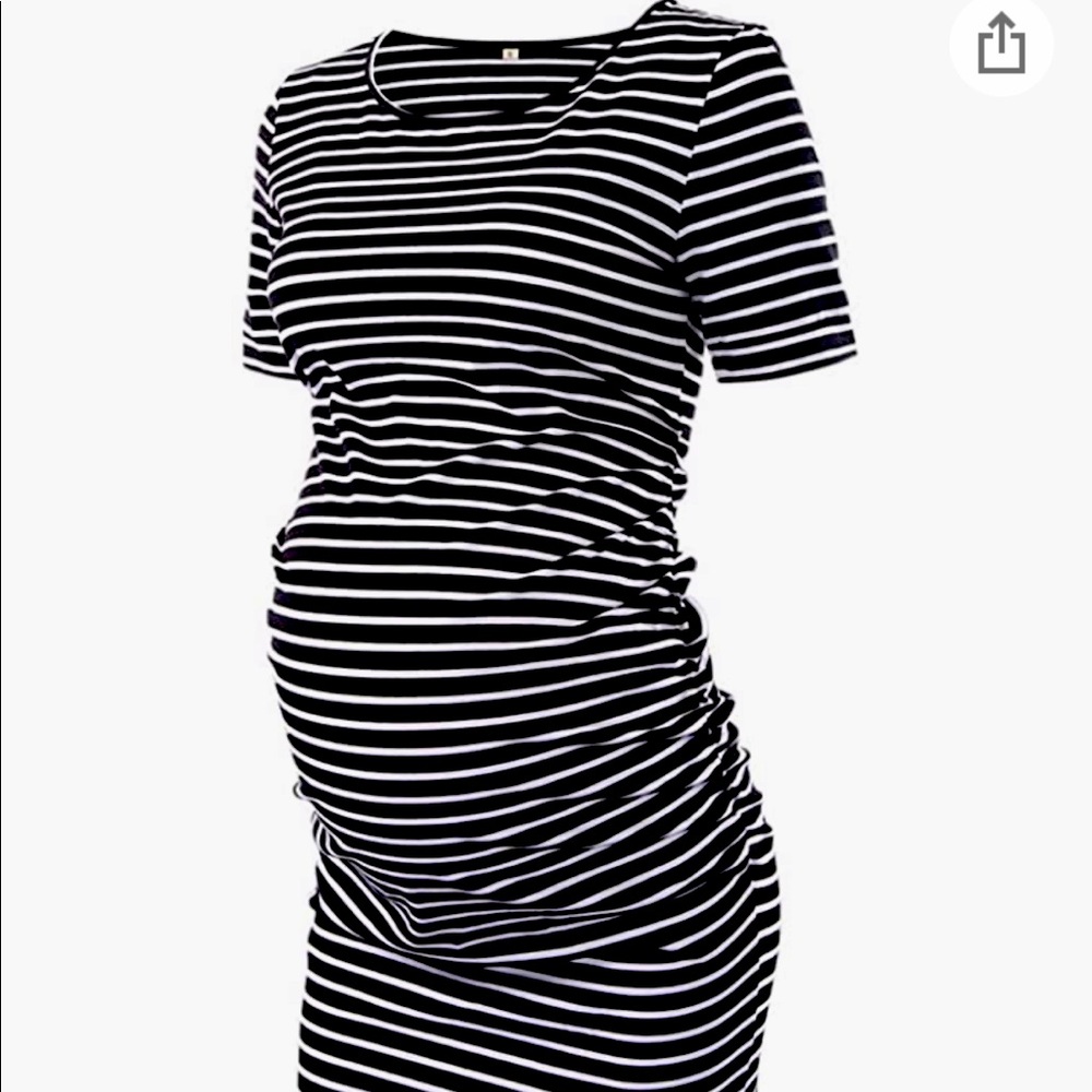 Navy and white striped maternity dress